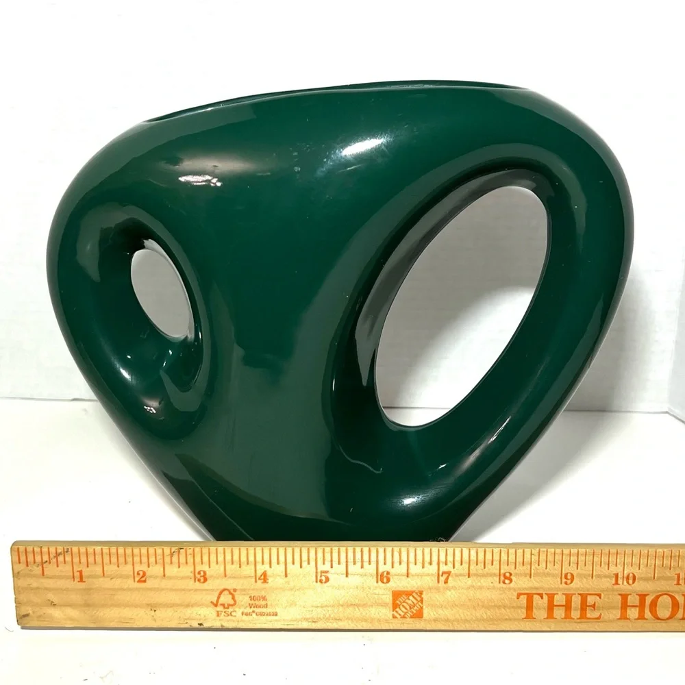 RARE! VINTAGE UNUSUAL ROUNDED CERAMIC FLAT DOUBLE HANDLED LARGE VASE - Picture 5 of 6